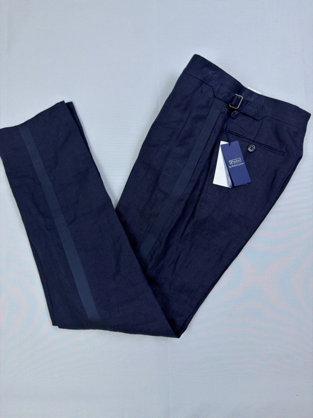 NWT Polo Ralph Lauren Linen Tuxedo Pants Navy Made in Italy